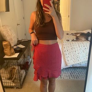 Nasty Gal Red Polka-Dot tie-front skirt